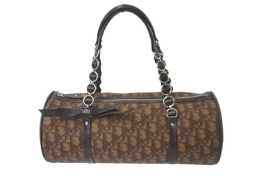 Christian Dior クリスチャンディオール ハンドバッグ トロッター パピヨン型 リボン ブラウン PVC レザー シルバー金具 良品 中古 59346
