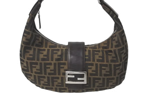 FENDI フェンディ ズッカ ハンドバッグ マンマバケット ハーフムーンキャンバス ブラウン シルバー金具 美品 中古 59371 
