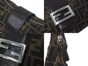 FENDI フェンディ ズッカ ハンドバッグ マンマバケット ハーフムーンキャンバス ブラウン シルバー金具 美品 中古 59371 