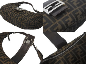 FENDI フェンディ ズッカ ハンドバッグ マンマバケット ハーフムーンキャンバス ブラウン シルバー金具 美品 中古 59371 