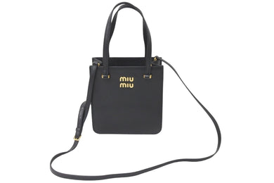 極美品 MIUMIU ミュウミュウ 2WAYハンドバッグ ショルダーストラップ付き 5BA231 マドラスレザー ブラック 中古 59376 