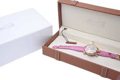 Gaga Milano ガガミラノ 時計 マヌアーレ40mm ダイヤ 5021 N.11209 ピンク ゴールド レザーベルト 美品 中古 59385