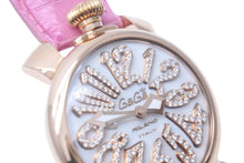Load image into Gallery viewer, Gaga Milano ガガミラノ 時計 マヌアーレ40mm ダイヤ 5021 N.11209 ピンク ゴールド レザーベルト 美品 中古 59385
