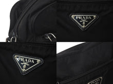 画像をギャラリービューアに読み込む, PRADA プラダショルダーバッグ ナイロン レザー NERO ブラック ロゴプレート 三角ロゴ B7370 中古 59449 