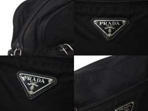 PRADA プラダショルダーバッグ ナイロン レザー NERO ブラック ロゴプレート 三角ロゴ B7370 中古 59449 
