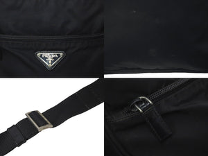 PRADA プラダショルダーバッグ ナイロン レザー NERO ブラック ロゴプレート 三角ロゴ B7370 中古 59449 