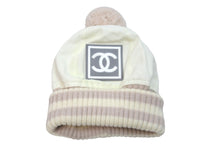 Load image into Gallery viewer, CHANEL シャネル スポーツライン ココマーク ニットキャップ ボンボン 裏起毛 ホワイト ピンク サイズM 美品 中古 59475