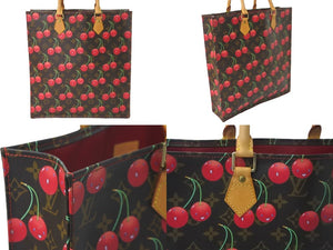 LOUIS VUITTON ルイ ヴィトン トートバッグ 村上隆 M95010 サックプラ モノグラムチェリー PVC 2005年 ブラウン 美品 中古 59510