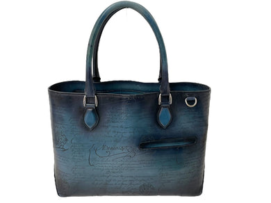 Berluti ベルルッティ トートバッグ トゥジュール スクリットレザー スティールブルー シルバー金具 美品 中古 59515