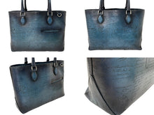 Load image into Gallery viewer, Berluti ベルルッティ トートバッグ トゥジュール スクリットレザー スティールブルー シルバー金具 美品 中古 59515