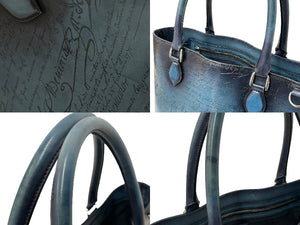 Berluti ベルルッティ トートバッグ トゥジュール スクリットレザー スティールブルー シルバー金具 美品 中古 59515