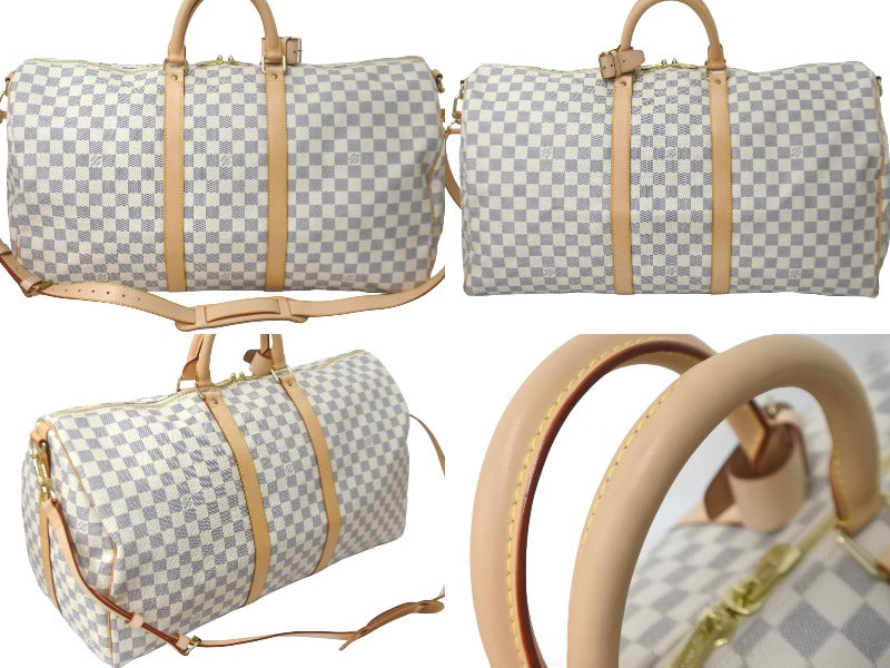 極美品 LOUIS VUITTON ルイヴィトン ボストンバッグ N41429 キーポルバンドリエール55 ベージュ ダミエアズール 中古 59529