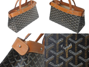 GOYARD ゴヤール ハンドバッグ 廃盤 ジャージーPM ヘリンボーン柄 ブラック ブラウン シルバー金具 美品 中古 59536