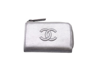 極美品 CHANEL シャネル レザー コインケース 22番台 シルバー ココマーク ロゴ 小物 チェーン シルバー金具 中古 59537