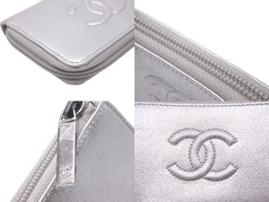極美品 CHANEL シャネル レザー コインケース 22番台 シルバー ココマーク ロゴ 小物 チェーン シルバー金具 中古 59537