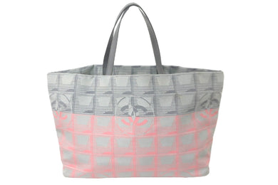 CHANEL シャネル ニュートラベルライン トートバッグ 12番台 グレー ピンク ナイロンジャガード 良品 中古 59543