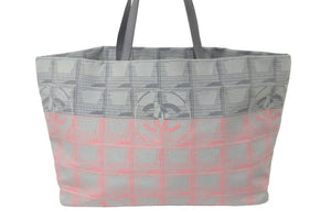CHANEL シャネル ニュートラベルライン トートバッグ 12番台 グレー ピンク ナイロンジャガード 良品 中古 59543