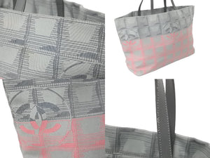 CHANEL シャネル ニュートラベルライン トートバッグ 12番台 グレー ピンク ナイロンジャガード 良品 中古 59543