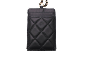 新品同様 CHANEL シャネル マトラッセ チェーン パスケース 30番台 ラムスキン ブラック ココマーク ゴールド金具 中古 59547