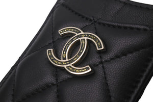 新品同様 CHANEL シャネル マトラッセ チェーン パスケース 30番台 ラムスキン ブラック ココマーク ゴールド金具 中古 59547