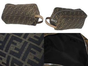 FENDI フェンディ セカンドバッグ ポーチ ハンドバッグ ズッカ柄 ブラウン キャンバス レザー 7N0141 美品 中古 59549 