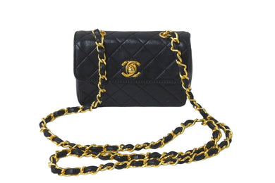 CHANEL シャネル チェーンショルダーバッグ ミニミニマトラッセ 14cm 1番台 ラムスキン ブラック ゴールド金具 美品 中古 59600