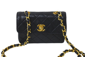 CHANEL シャネル チェーンショルダーバッグ ミニミニマトラッセ 14cm 1番台 ラムスキン ブラック ゴールド金具 美品 中古 59600