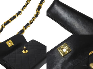 CHANEL シャネル チェーンショルダーバッグ ミニミニマトラッセ 14cm 1番台 ラムスキン ブラック ゴールド金具 美品 中古 59600