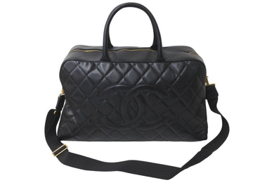 CHANEL シャネル デカココマーク ボストンバッグ 8番台 キャビアスキン ブラック ゴールド金具 美品 中古 59601