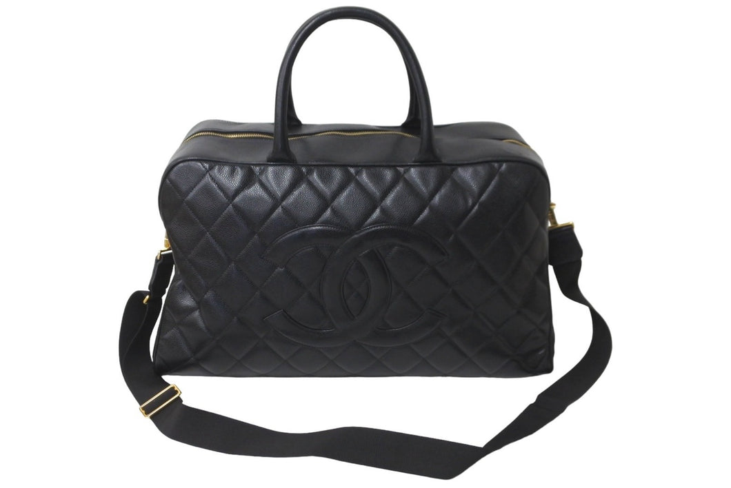 CHANEL シャネル デカココマーク ボストンバッグ 8番台 キャビアスキン ブラック ゴールド金具 美品 中古 59601