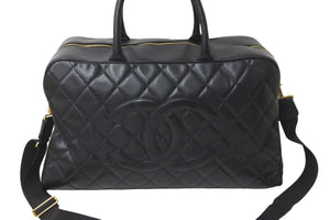 CHANEL シャネル デカココマーク ボストンバッグ 8番台 キャビアスキン ブラック ゴールド金具 美品 中古 59601