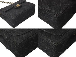 極美品 CHANEL シャネル ミニマトラッセ チェーン ショルダー バッグ デニム ブラック A01115 ゴールド 金具 中古 59611