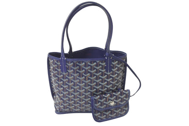 GOYARD ゴヤール トートバッグ アンジュミニポーチ リバーシブル ネイビー ヘリンボーン柄 PVC レザー 美品 中古 5963