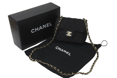 CHANEL シャネル ショルダーバッグ ミニマトラッセ 10番台 ウール シングルフラップ ブラック ゴールド金具 美品 中古 59632