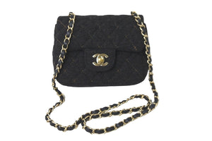 CHANEL シャネル ショルダーバッグ ミニマトラッセ 10番台 ウール シングルフラップ ブラック ゴールド金具 美品 中古 59632