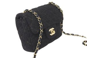 CHANEL シャネル ショルダーバッグ ミニマトラッセ 10番台 ウール シングルフラップ ブラック ゴールド金具 美品 中古 59632