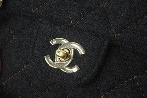 CHANEL シャネル ショルダーバッグ ミニマトラッセ 10番台 ウール シングルフラップ ブラック ゴールド金具 美品 中古 59632