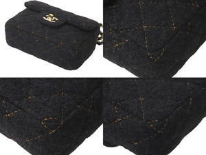 CHANEL シャネル ショルダーバッグ ミニマトラッセ 10番台 ウール シングルフラップ ブラック ゴールド金具 美品 中古 59632
