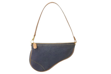 Christian Dior クリスチャンディオール デニム サドル ポーチ ネイビー ブラウン ワンショルダーバッグ 小物入れ 美品 中古 59637