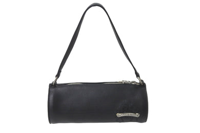 新品未使用 CHROME HEARTS クロムハーツ 筒型バッグ スクロールラベル ミニセメタリークロスパッチ スクロールラベルリング ブラック レザー シルバー925 中古 59645