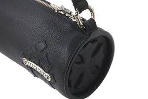 新品未使用 CHROME HEARTS クロムハーツ 筒型バッグ スクロールラベル ミニセメタリークロスパッチ スクロールラベルリング ブラック レザー シルバー925 中古 59645