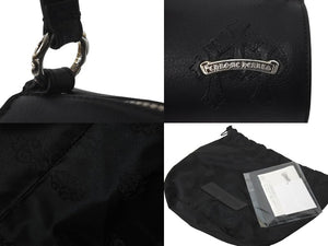 新品未使用 CHROME HEARTS クロムハーツ 筒型バッグ スクロールラベル ミニセメタリークロスパッチ スクロールラベルリング ブラック レザー シルバー925 中古 59645