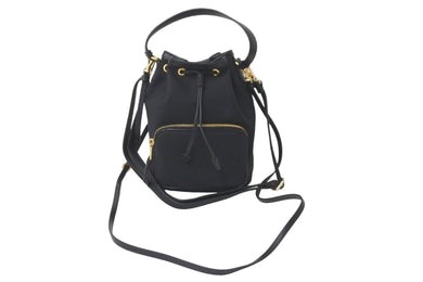 PRADA プラダ 2WAYハンドバッグ 巾着 ショルダーストラップ付き 1BH038 キャンバス レザー ブラック 美品 中古 59656