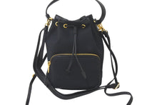 Load image into Gallery viewer, PRADA プラダ 2WAYハンドバッグ 巾着 ショルダーストラップ付き 1BH038 キャンバス レザー ブラック 美品 中古 59656