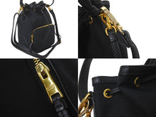 Load image into Gallery viewer, PRADA プラダ 2WAYハンドバッグ 巾着 ショルダーストラップ付き 1BH038 キャンバス レザー ブラック 美品 中古 59656