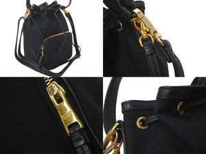 PRADA プラダ 2WAYハンドバッグ 巾着 ショルダーストラップ付き 1BH038 キャンバス レザー ブラック 美品 中古 59656