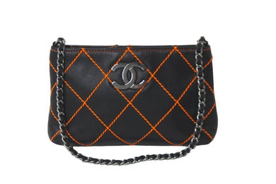 CHANEL シャネル ハンドバッグ ワイルドステッチ チェーン ココマーク 9番台 ブラック 蛍光 オレンジ シルバー金具 美品 中古 59668