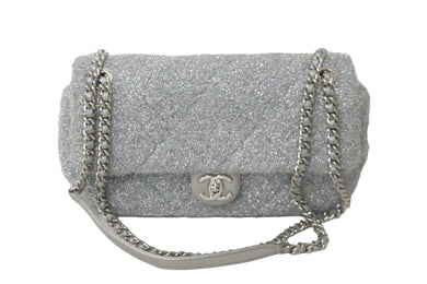 CHANEL シャネル ショルダーバッグ プールトゥグリッター Wチェーンマトラッセ 2017/18年AW シルバー 美品 中古 59675