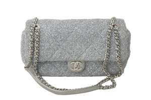 CHANEL シャネル ショルダーバッグ プールトゥグリッター Wチェーンマトラッセ 2017/18年AW シルバー 美品 中古 59675