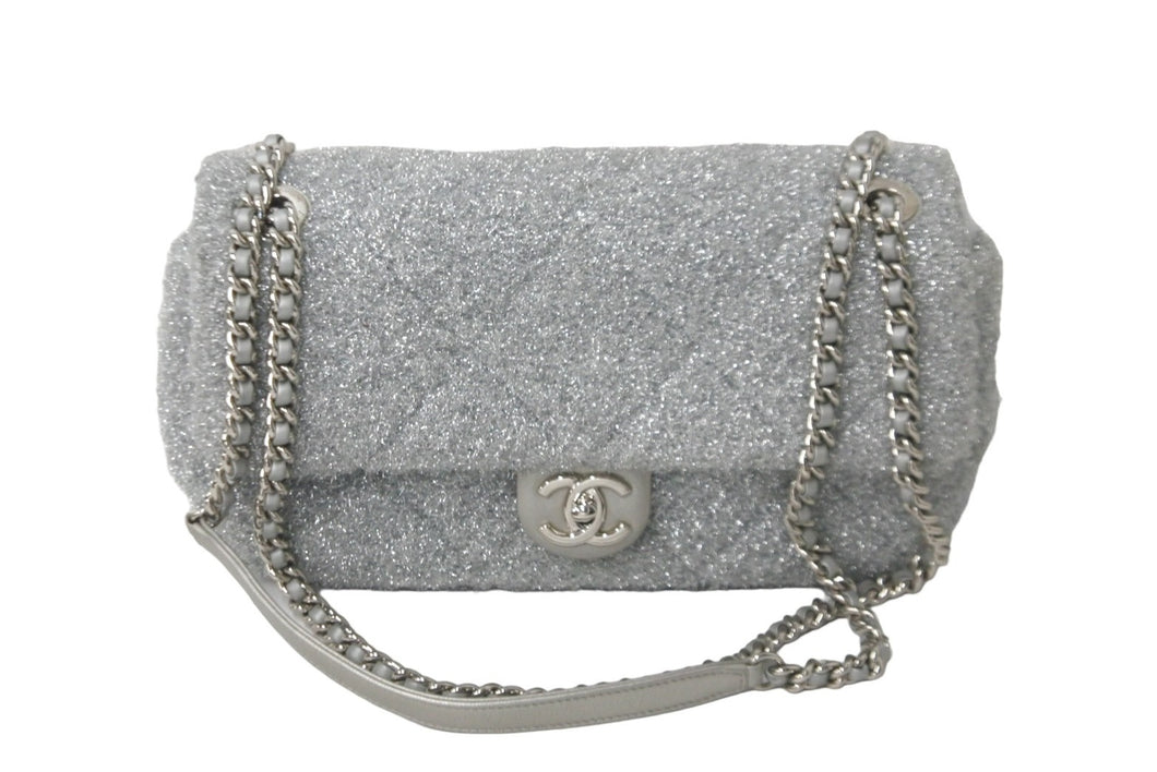 CHANEL シャネル ショルダーバッグ プールトゥグリッター Wチェーンマトラッセ 2017/18年AW シルバー 美品 中古 59675